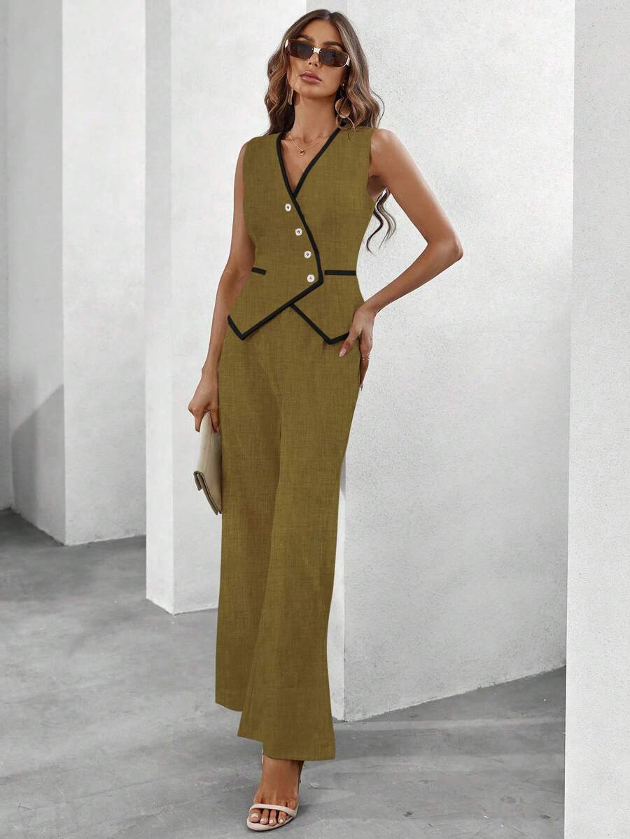 Conjunto Elegante com Colete e Calça de Perna Larga