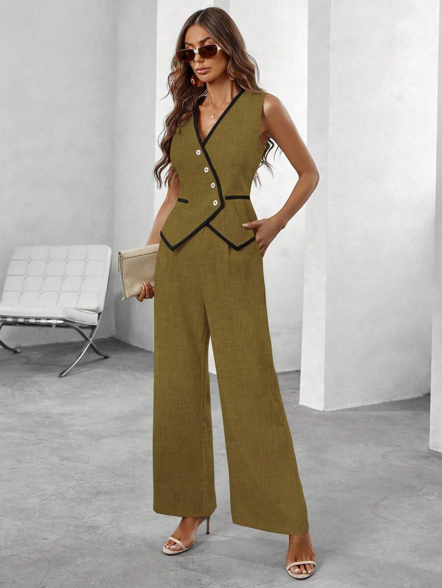 Conjunto Elegante com Colete e Calça de Perna Larga