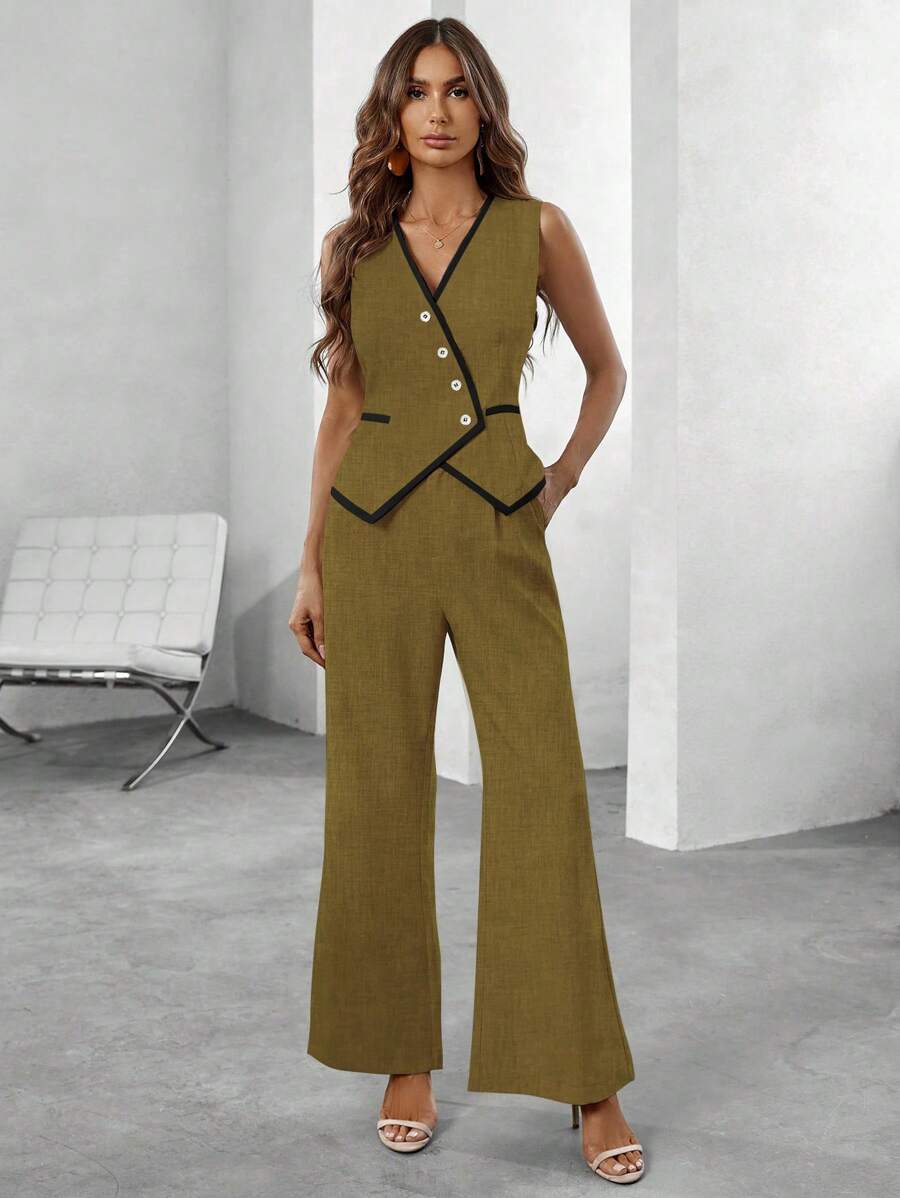 Conjunto Elegante com Colete e Calça de Perna Larga