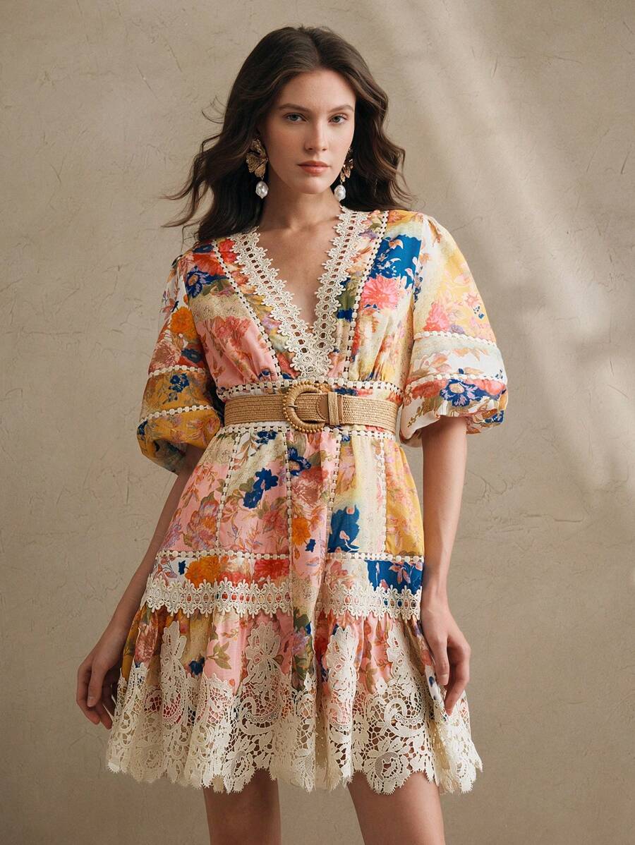 Vestido Midi Floral com Babados