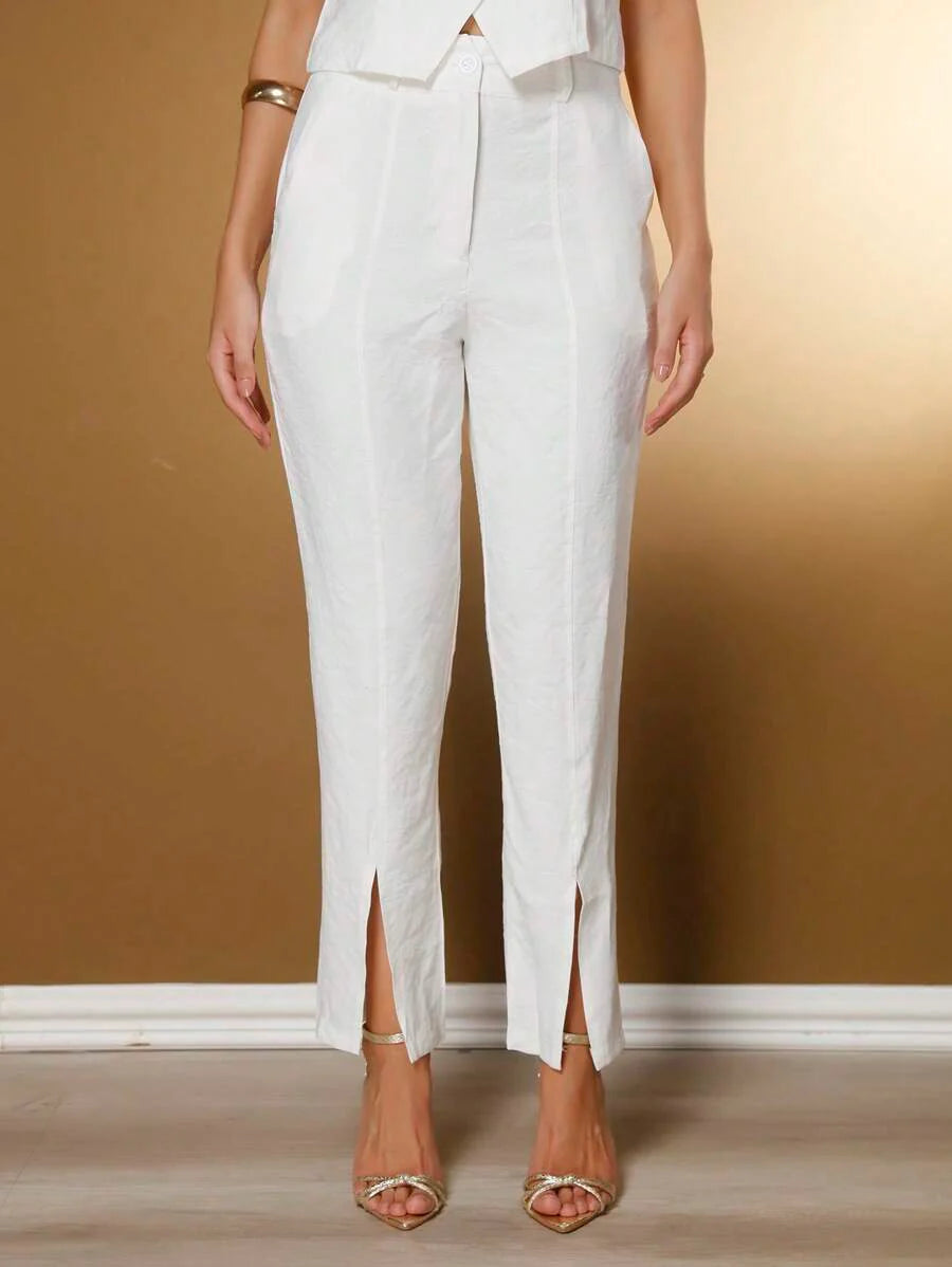 Conjunto Social Feminino com Colete e Calça em Tecido Marrant