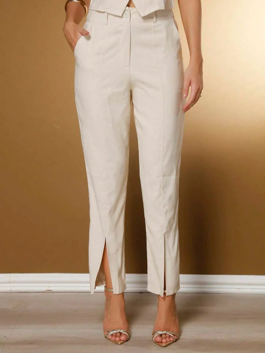 Conjunto Social Feminino com Colete e Calça em Tecido Marrant