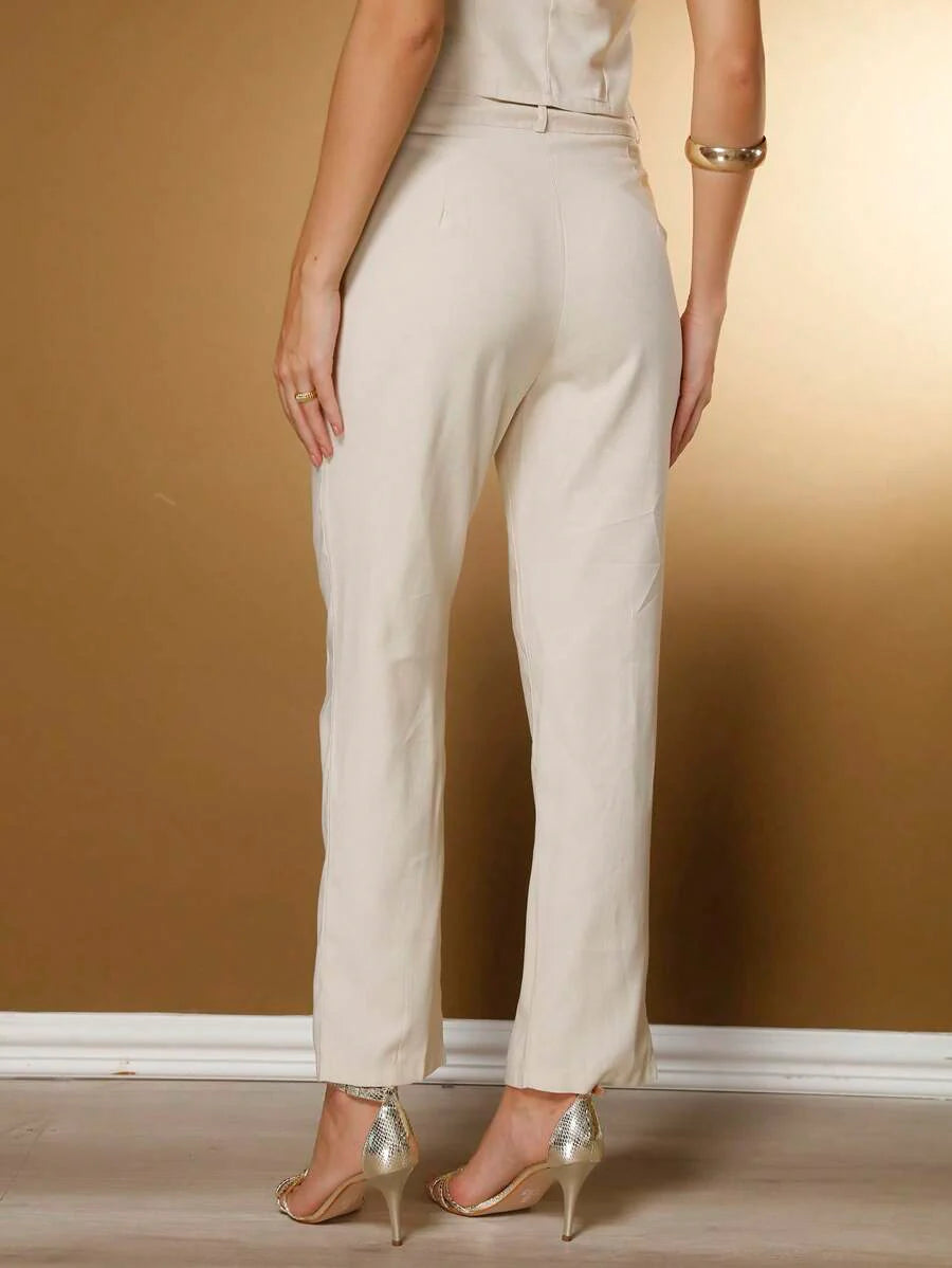 Conjunto Social Feminino com Colete e Calça em Tecido Marrant