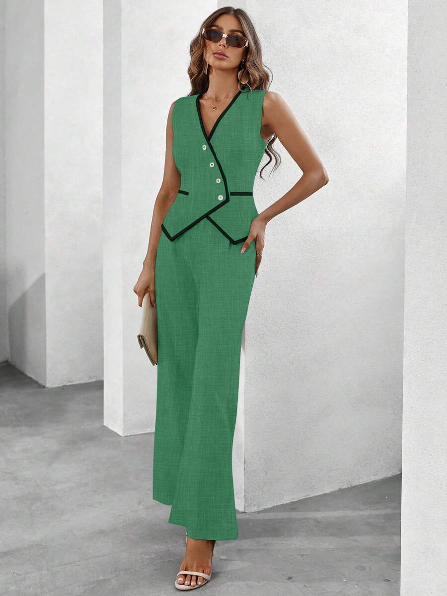 Conjunto Elegante com Colete e Calça de Perna Larga