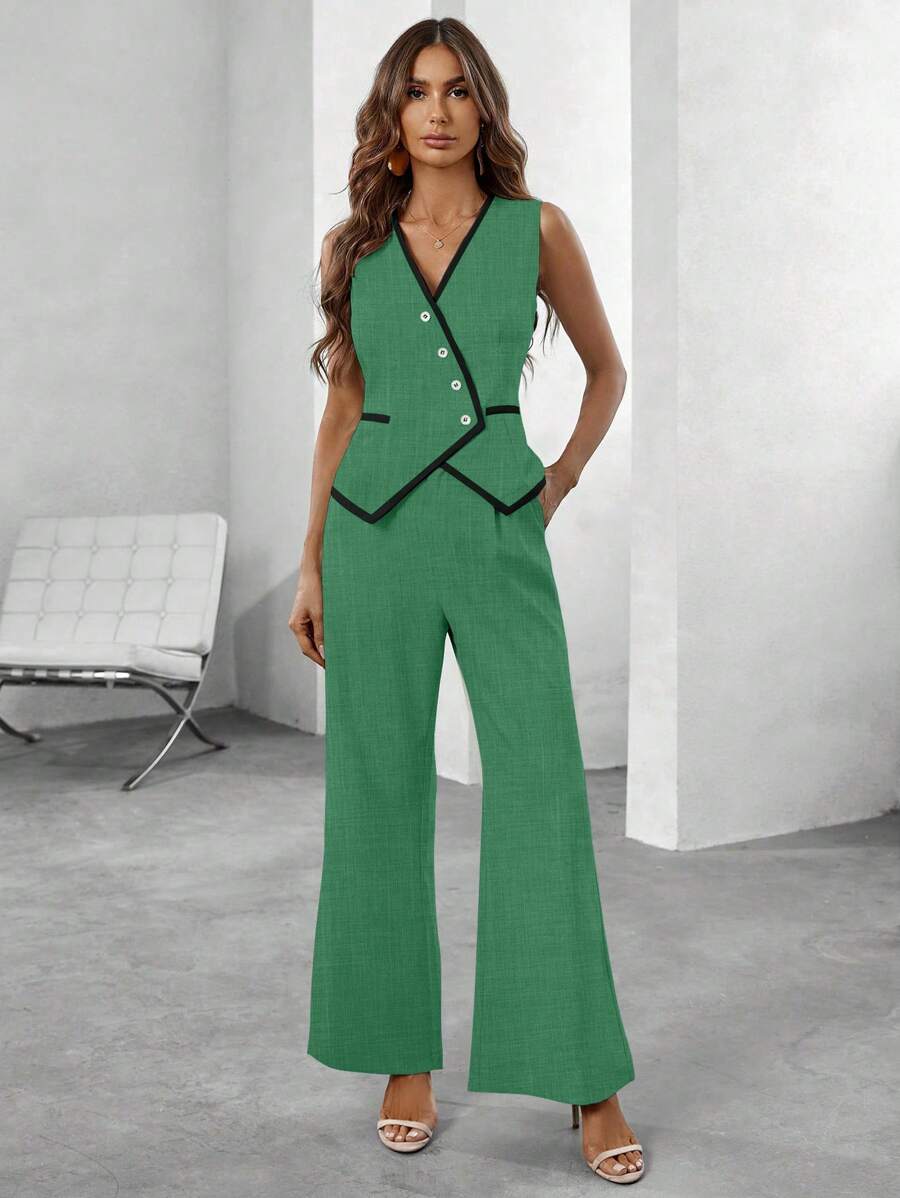 Conjunto Elegante com Colete e Calça de Perna Larga