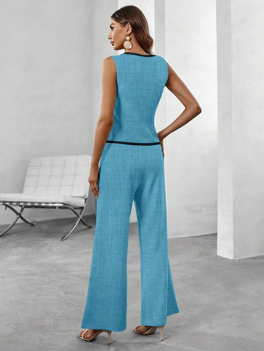 Conjunto Elegante com Colete e Calça de Perna Larga