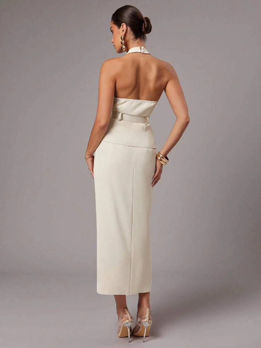 Conjunto Elegante com Top Frente Única e Saia Longa