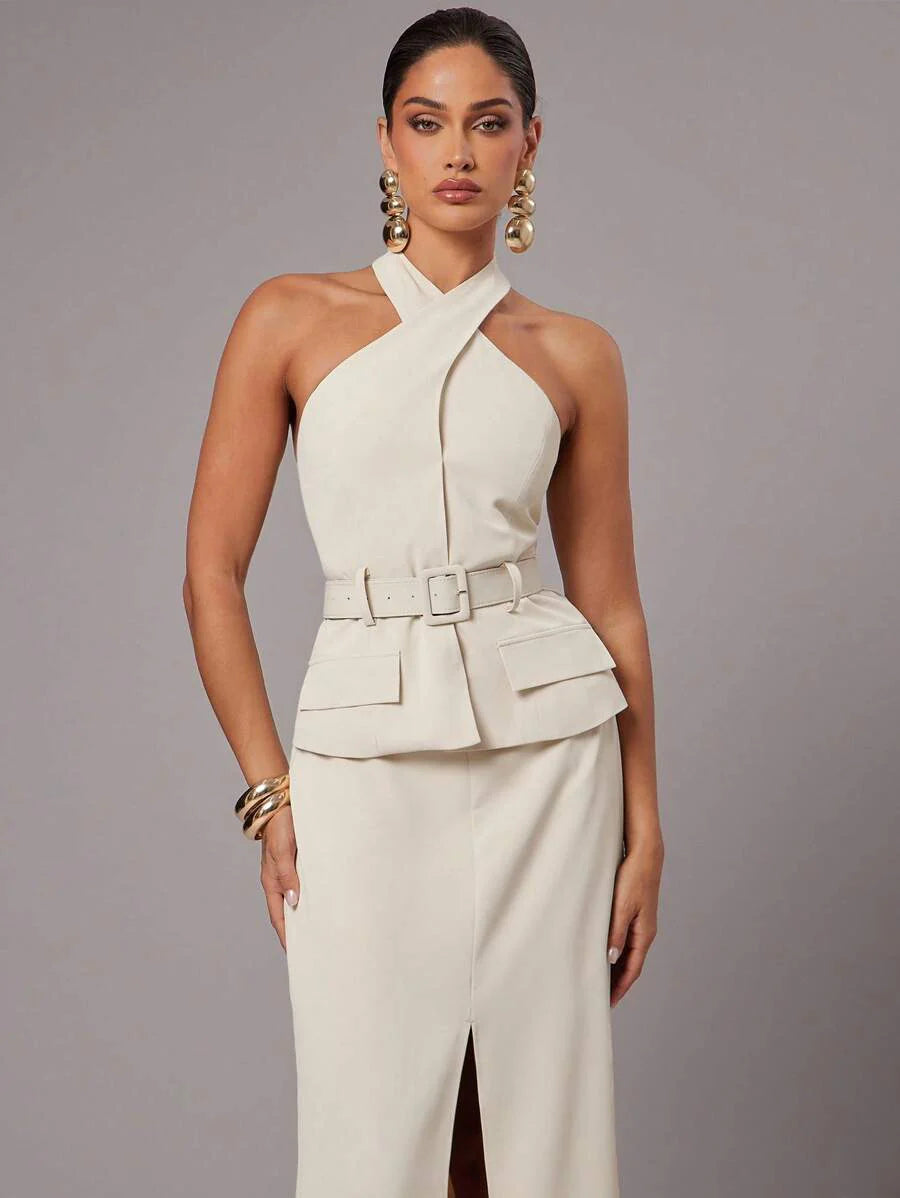 Conjunto Elegante com Top Frente Única e Saia Longa