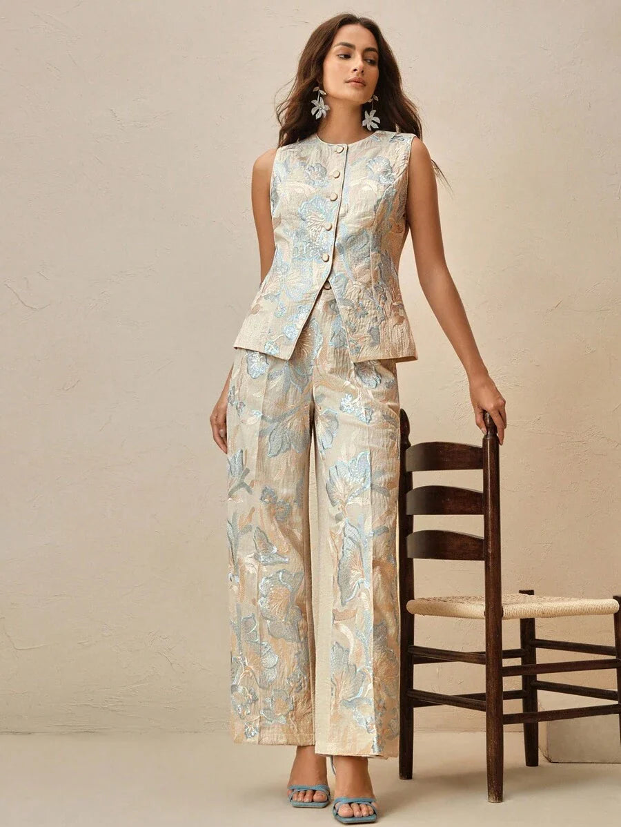 Conjunto Elegante 2 Peças com Bordado de Flores