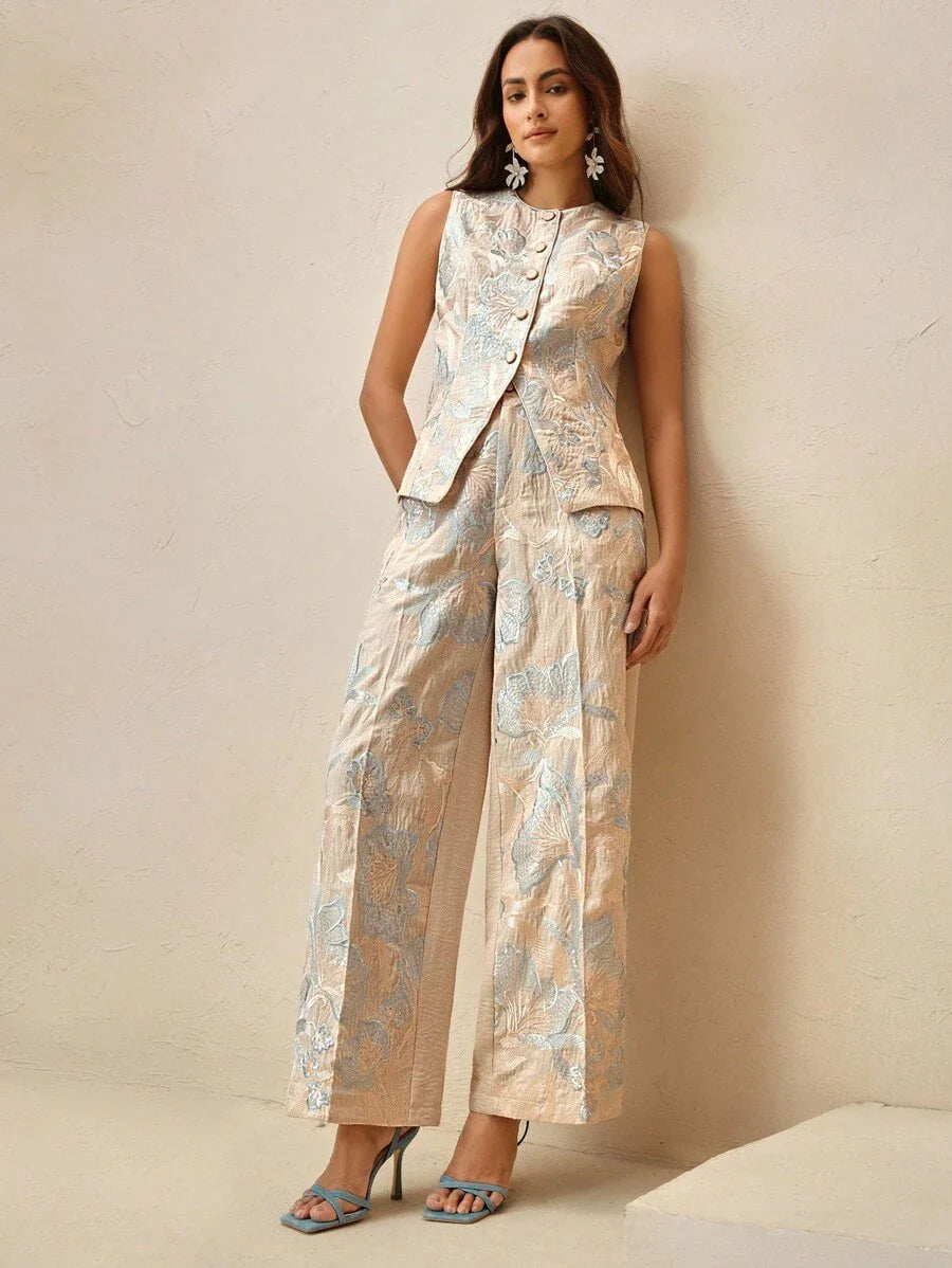 Conjunto Elegante 2 Peças com Bordado de Flores