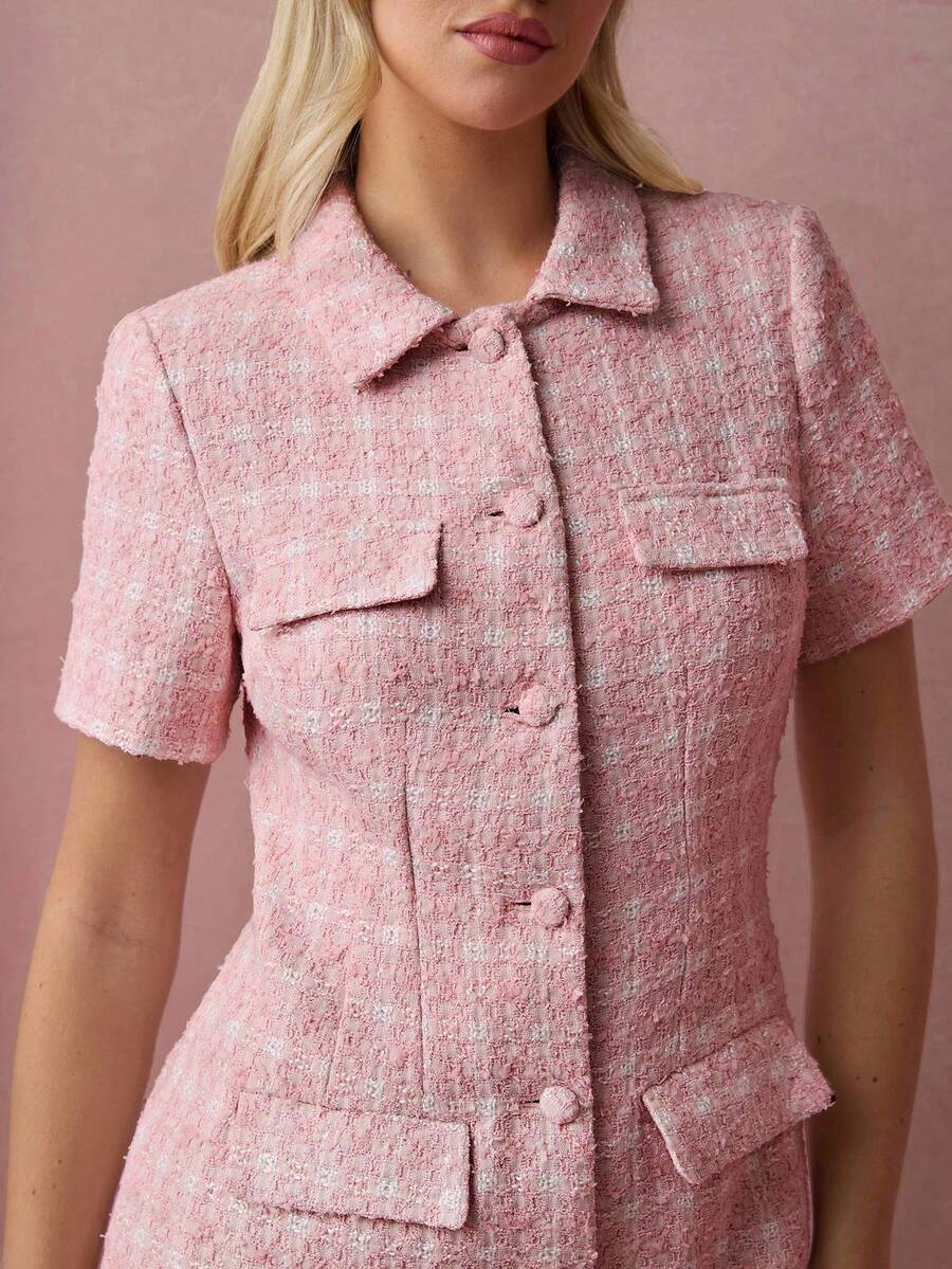 Vestido Rosa em Tecido Encorpado Xadrez