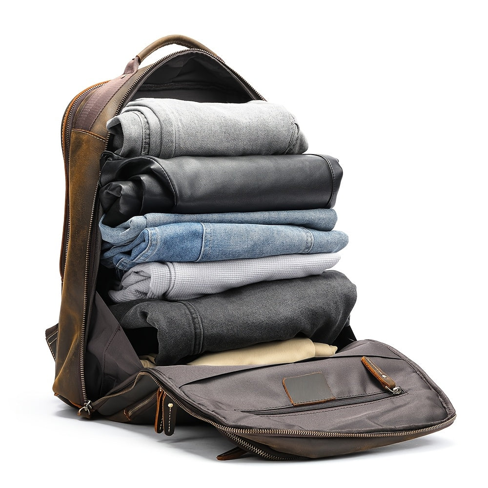 NIUCUNZH Mochila para Laptop de Couro Genuíno Masculina com Capacidade Grande de 40.64 cm - Caso Empresarial Casual, Couro Marrom Durável, Vários Compartimentos, Alças Ombro Ergonômicas para Caminhadas, Viagens e Uso Profissional, Mochila de Viagem