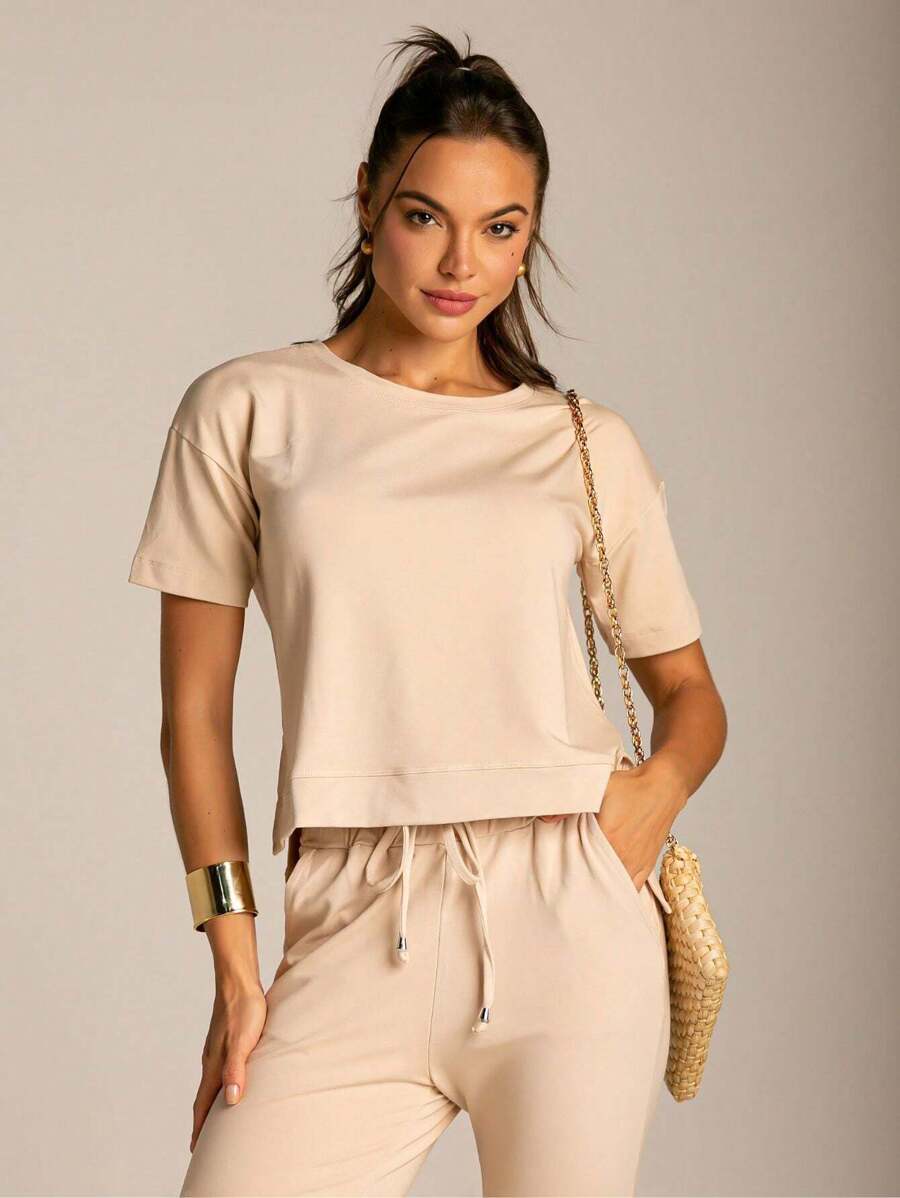 Conjunto Moletinho Feminino com Calça Pantalona e Blusa Mullet