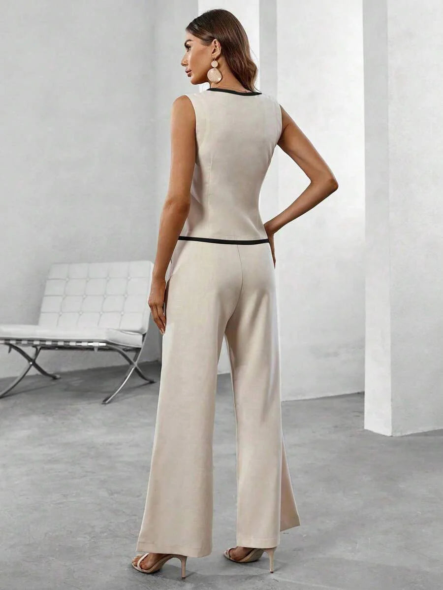 Conjunto Elegante com Colete e Calça de Perna Larga