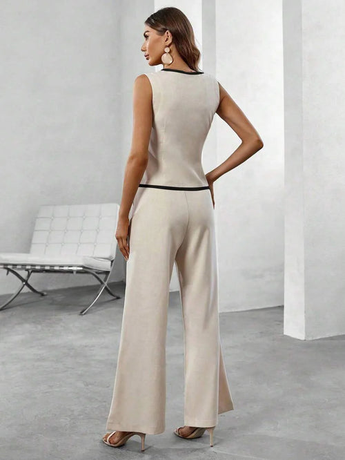 Conjunto Elegante com Colete e Calça de Perna Larga