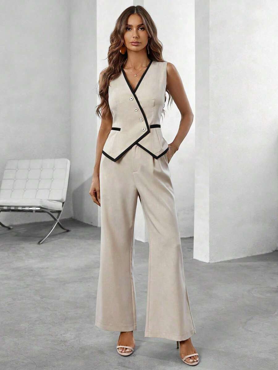 Conjunto Elegante com Colete e Calça de Perna Larga