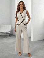 Conjunto Elegante com Colete e Calça de Perna Larga