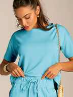 Conjunto Moletinho Feminino com Calça Pantalona e Blusa Mullet