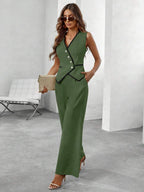 Conjunto Elegante com Colete e Calça de Perna Larga