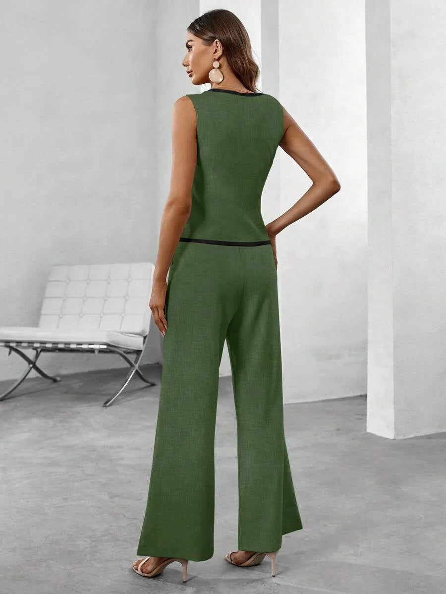 Conjunto Elegante com Colete e Calça de Perna Larga