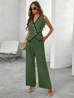 Conjunto Elegante com Colete e Calça de Perna Larga