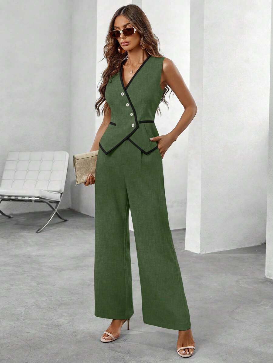 Conjunto Elegante com Colete e Calça de Perna Larga