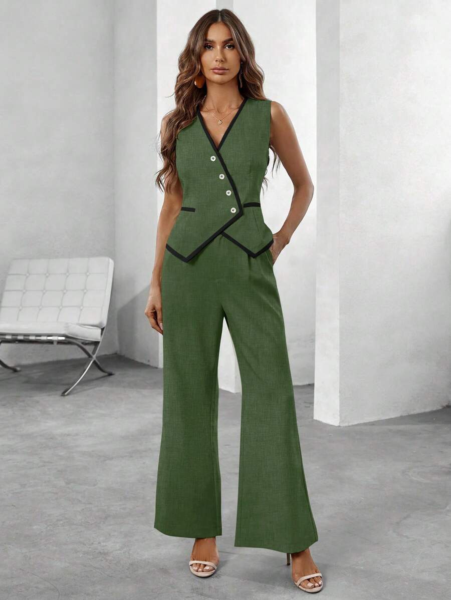 Conjunto Elegante com Colete e Calça de Perna Larga