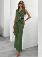 Conjunto Elegante com Colete e Calça de Perna Larga