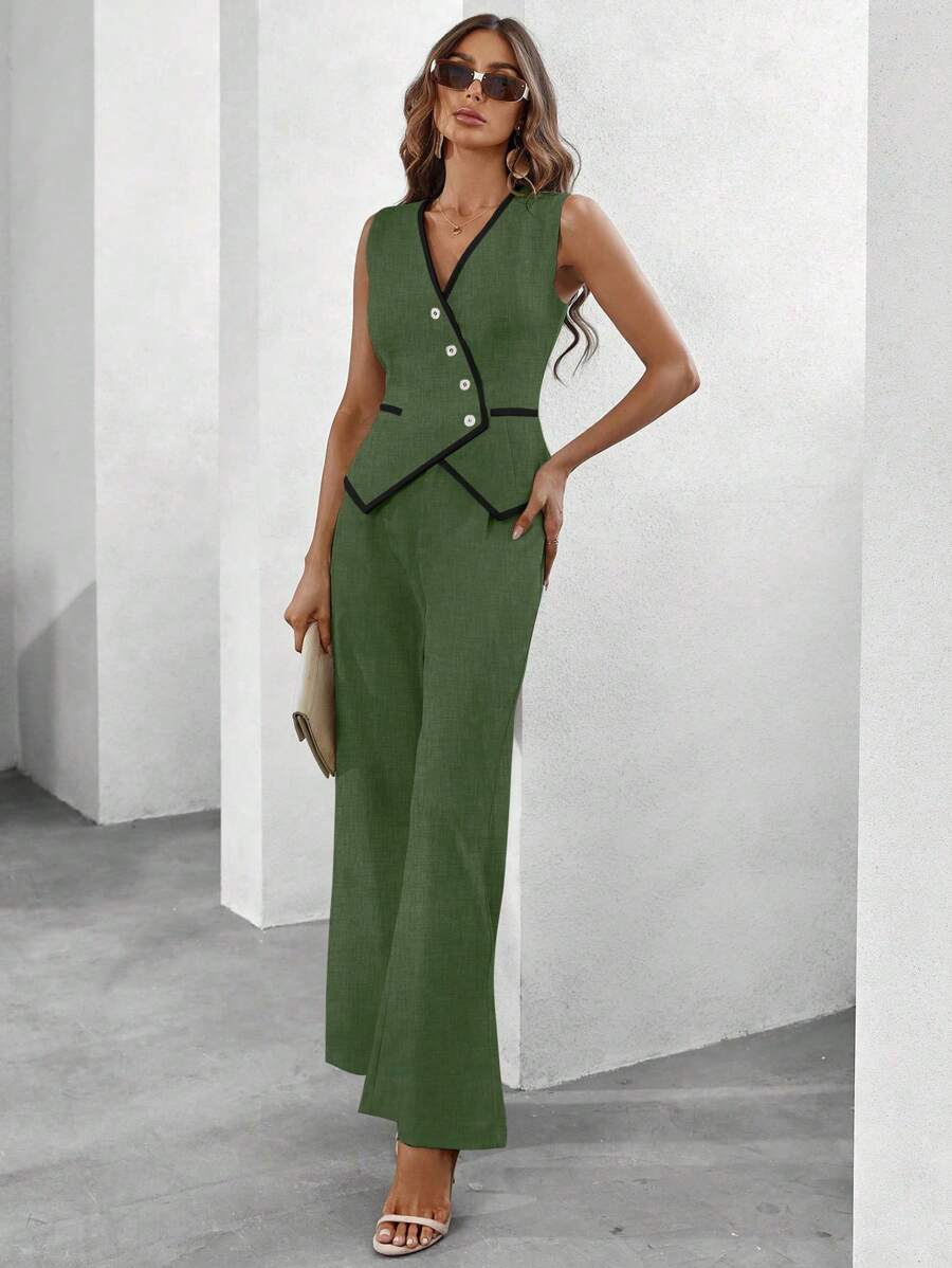 Conjunto Elegante com Colete e Calça de Perna Larga