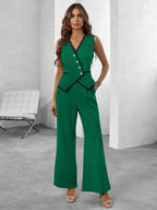 Conjunto Elegante com Colete e Calça de Perna Larga