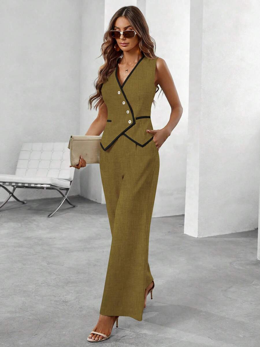 Conjunto Elegante com Colete e Calça de Perna Larga