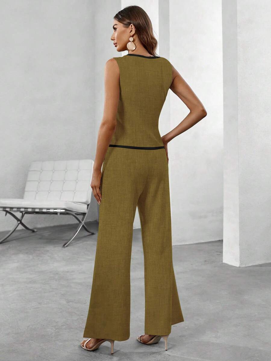 Conjunto Elegante com Colete e Calça de Perna Larga