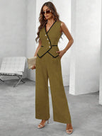 Conjunto Elegante com Colete e Calça de Perna Larga