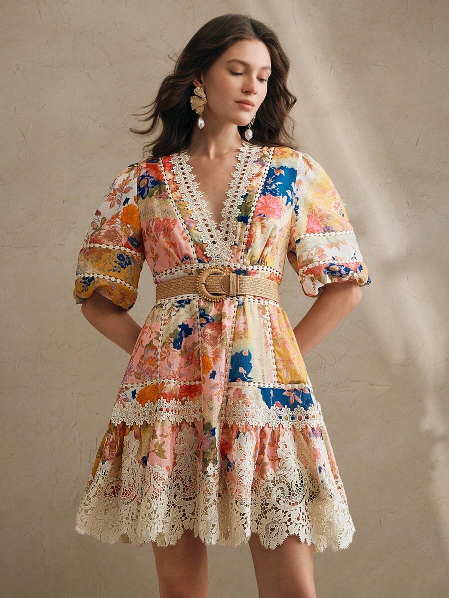 Vestido Midi Floral com Babados