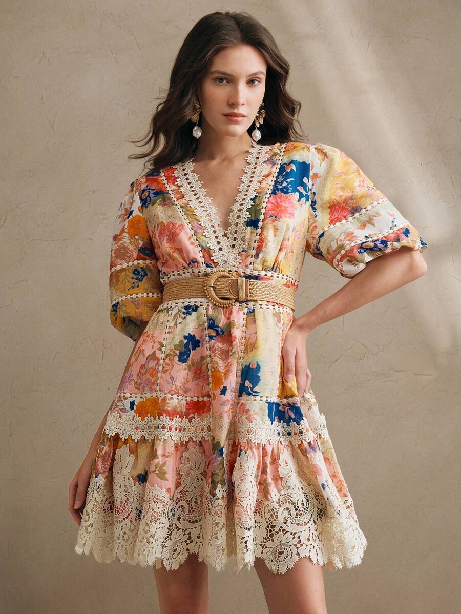 Vestido Midi Floral com Babados