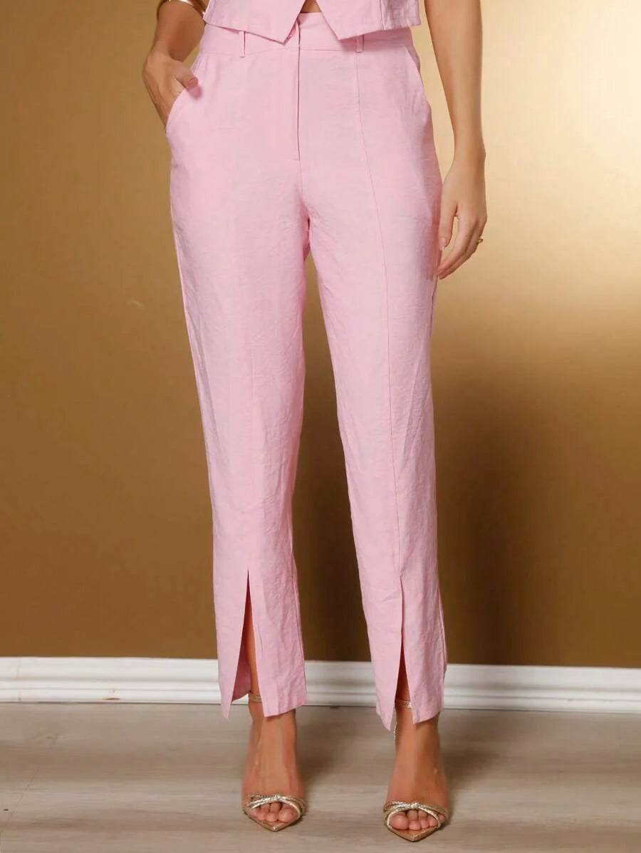 Conjunto Social Feminino com Colete e Calça em Tecido Marrant