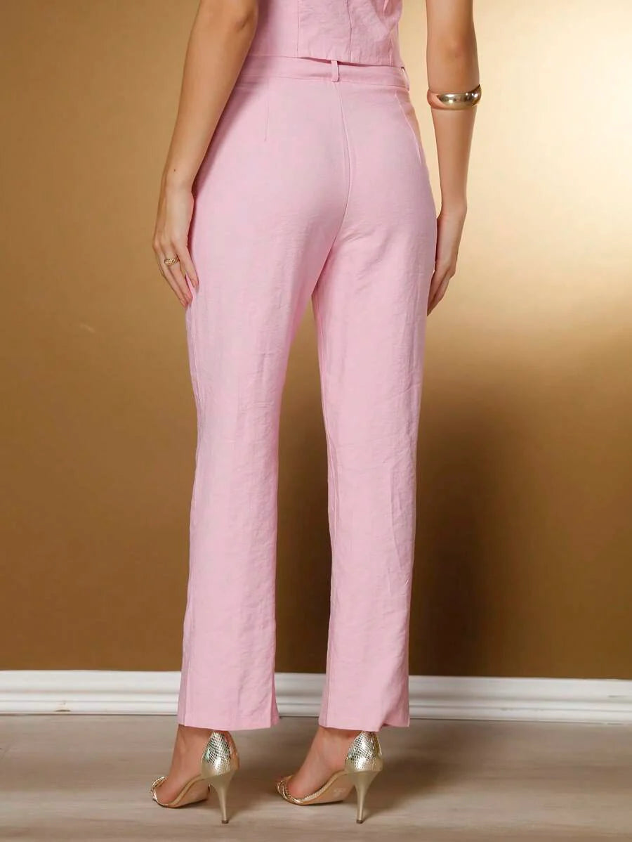 Conjunto Social Feminino com Colete e Calça em Tecido Marrant