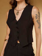 Conjunto Social Feminino com Colete e Calça em Tecido Marrant