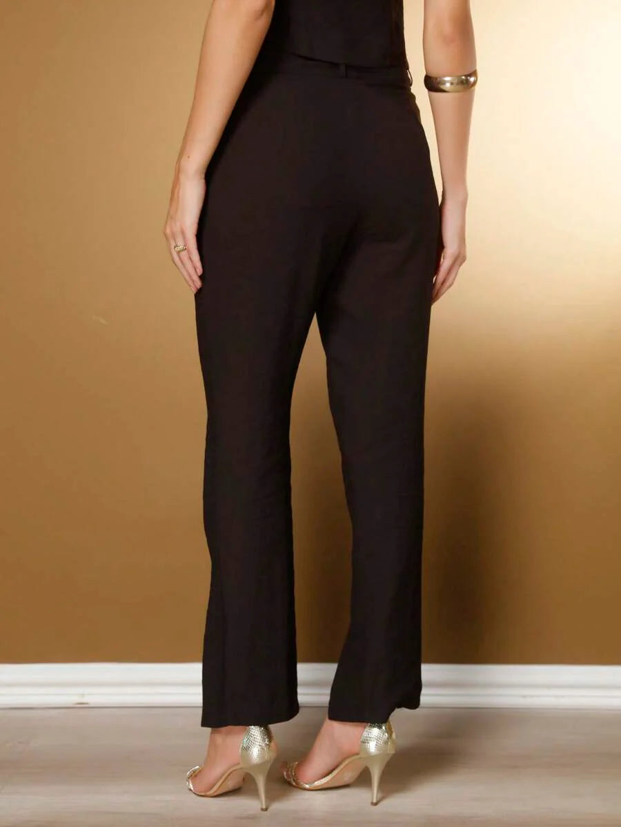 Conjunto Social Feminino com Colete e Calça em Tecido Marrant