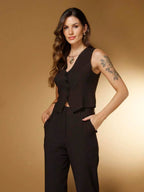 Conjunto Social Feminino com Colete e Calça em Tecido Marrant