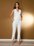 Conjunto Social Feminino com Colete e Calça em Tecido Marrant