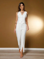 Conjunto Social Feminino com Colete e Calça em Tecido Marrant