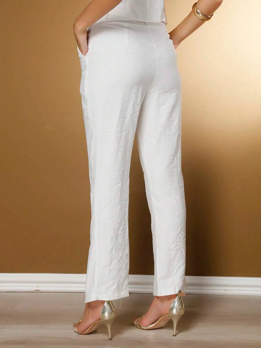 Conjunto Social Feminino com Colete e Calça em Tecido Marrant