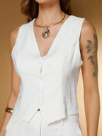 Conjunto Social Feminino com Colete e Calça em Tecido Marrant