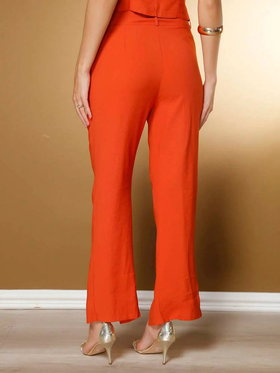 Conjunto Social Feminino com Colete e Calça em Tecido Marrant