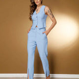 Conjunto Social Feminino com Colete e Calça em Tecido Marrant