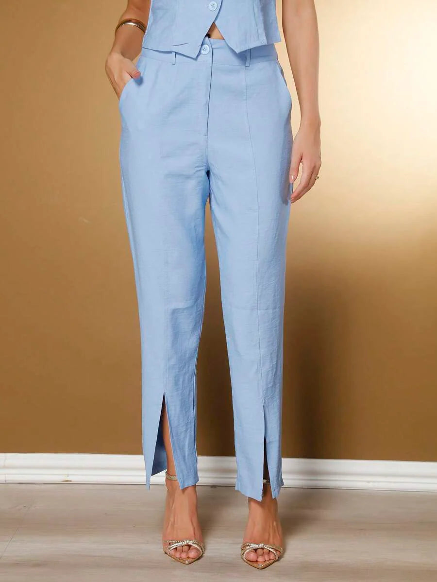 Conjunto Social Feminino com Colete e Calça em Tecido Marrant