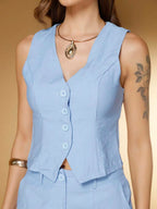 Conjunto Social Feminino com Colete e Calça em Tecido Marrant