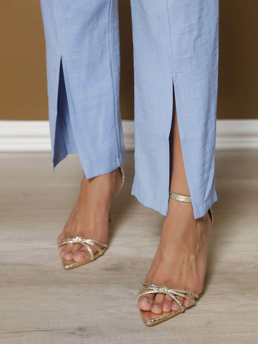 Conjunto Social Feminino com Colete e Calça em Tecido Marrant