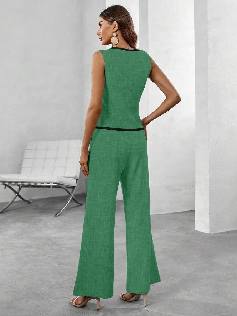 Conjunto Elegante com Colete e Calça de Perna Larga